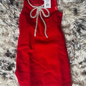 Lola + The Boys Red Dress with Silver Bow Accent